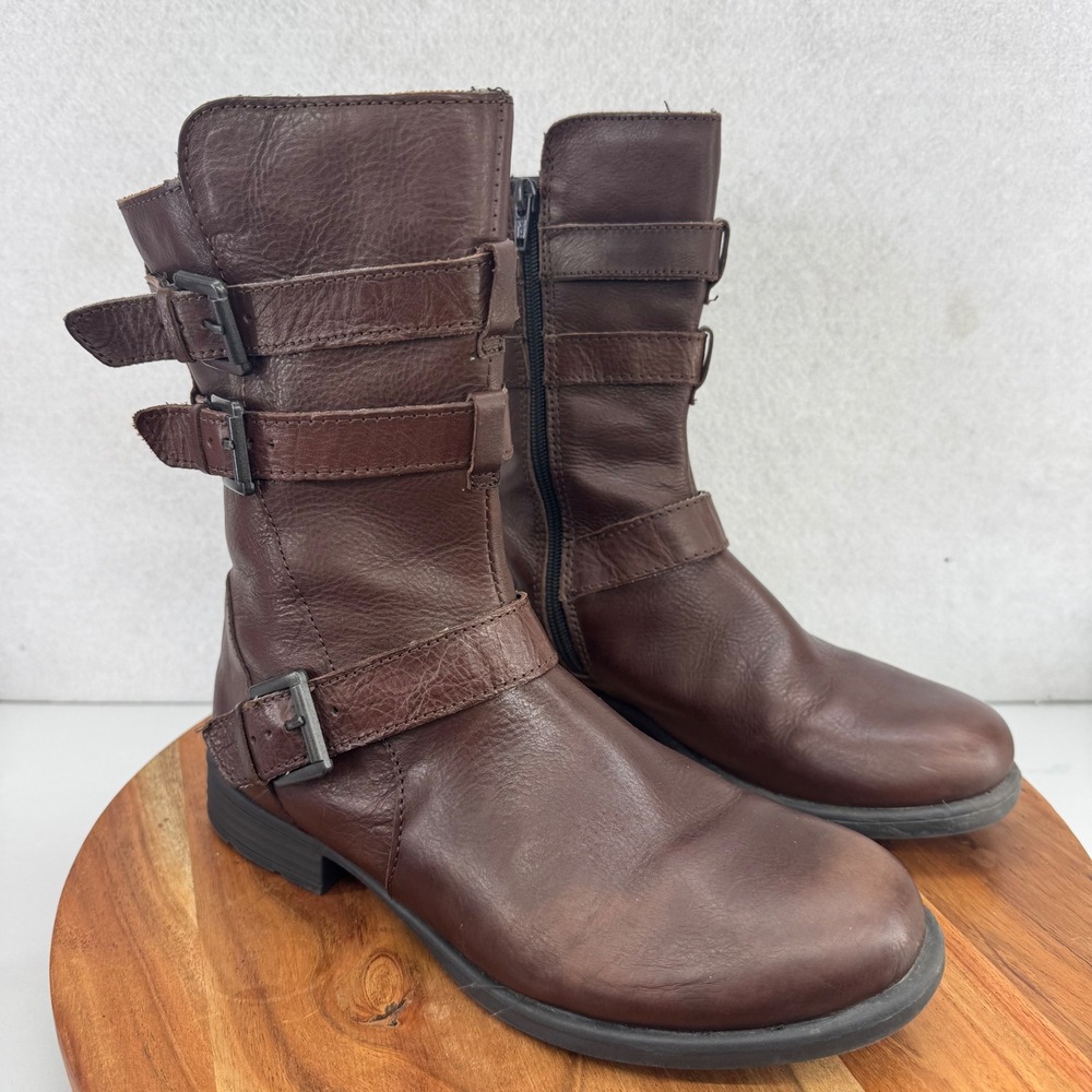 BOC Brown Leather Moto Boots Buckle Accent‎ Side Zip Ankle Boots 8M